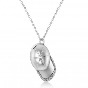 Diamond Baseball Cap Men's Pendant Necklace 14K White Gold (0.17 ct)