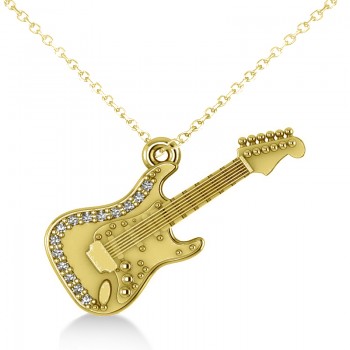 Diamond Guitar Music Pendant Necklace 14k Yellow Gold (0.07ct)