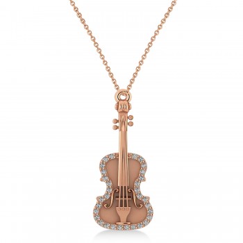 Diamond Violin Music Pendant Necklace 14K Rose Gold (0.16ct)