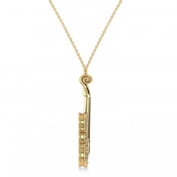Diamond Violin Music Pendant Necklace 14K Yellow Gold (0.16ct)