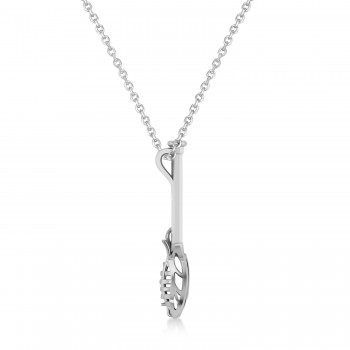 Lacrosse Stick Charm Pendant Necklace 14K White Gold