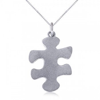 Puzzle Piece Pendant Necklace in Textured 14k White Gold
