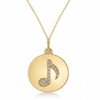 Diamond Eight Note Musical Disc Pendant Necklace 14K Yellow Gold (0.09ct)