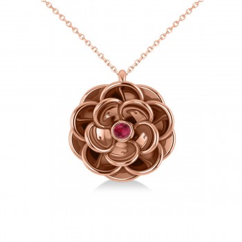 Ruby Round Flower Pendant Necklace 14k Rose Gold (0.05ct)