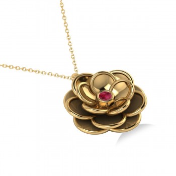 Ruby Round Flower Pendant Necklace 14k Yellow Gold (0.05ct)