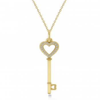 Diamond Heart Key Pendant Necklace 14k Yellow Gold (0.10ct)