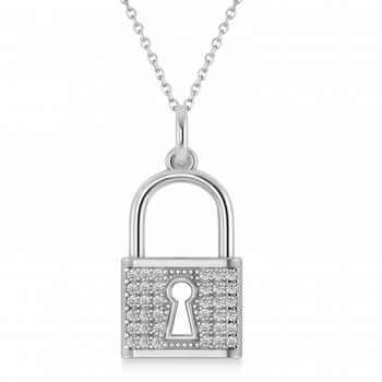 Diamond Lock Pendant Necklace 14k White Gold (0.36ct)