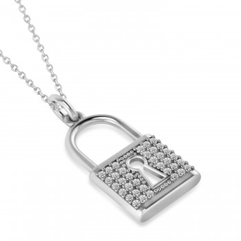 Diamond Lock Pendant Necklace 14k White Gold (0.36ct)