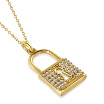 Diamond Lock Pendant Necklace 14k Yellow Gold (0.36ct)