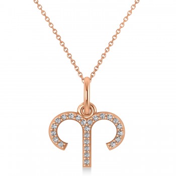 Aries Zodiac Diamond Pendant Necklace 14k Rose Gold (0.12ct)