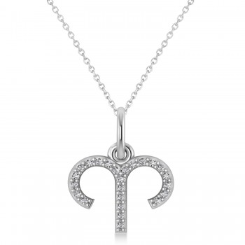 Aries Zodiac Diamond Pendant Necklace 14k White Gold (0.12ct)