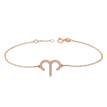 Aries Zodiac Diamond Bracelet 14k Rose Gold (0.12ct)