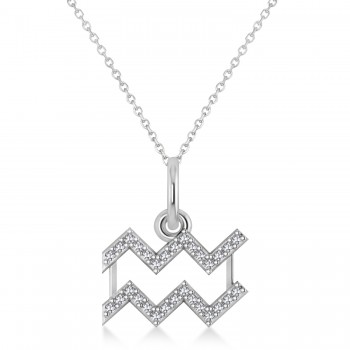 Aquarius Zodiac Diamond Pendant Necklace 14k White Gold (0.15ct)