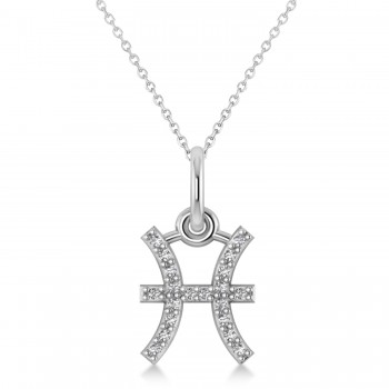 Pisces Zodiac Diamond Pendant Necklace 14k White Gold (0.10ct)