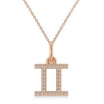 Gemini Zodiac Diamond Pendant Necklace 14k Rose Gold (0.15ct)