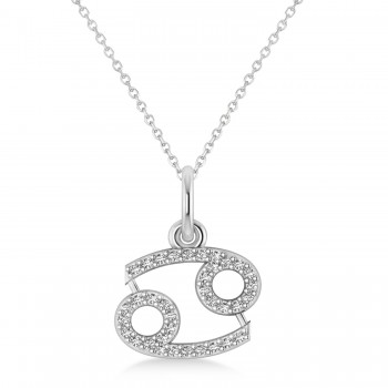 Cancer Zodiac Diamond Pendant Necklace 14k White Gold (0.18ct)