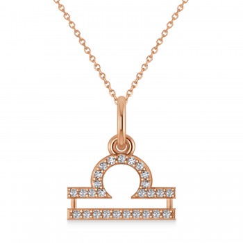 Libra Zodiac Diamond Pendant Necklace 14k Rose Gold (0.135ct)