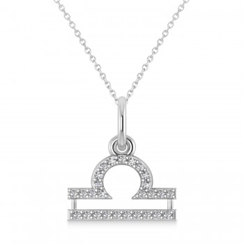 Libra Zodiac Diamond Pendant Necklace 14k White Gold (0.135ct)
