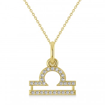 Libra Zodiac Diamond Pendant Necklace 14k Yellow Gold (0.135ct)