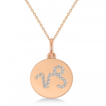 Diamond Capricorn Zodiac Disk Pendant Necklace 14k Rose Gold (0.12ct)