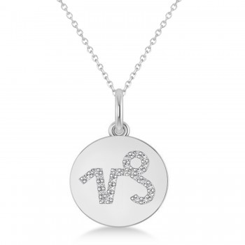 Diamond Capricorn Zodiac Disk Pendant Necklace 14k White Gold (0.12ct)