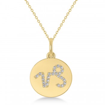 Diamond Capricorn Zodiac Disk Pendant Necklace 14k Yellow Gold (0.12ct)