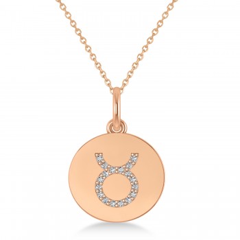 Diamond Taurus Zodiac Disk Pendant Necklace 14k Rose Gold (0.09ct)