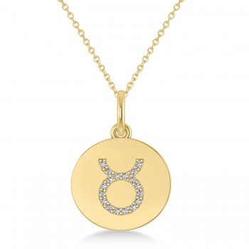 Diamond Taurus Zodiac Disk Pendant Necklace 14k Yellow Gold (0.09ct)