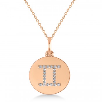 Diamond Gemini Zodiac Disk Pendant Necklace 14k Rose Gold (0.11ct)