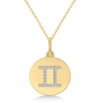 Diamond Gemini Zodiac Disk Pendant Necklace 14k Yellow Gold (0.11ct)