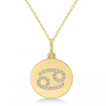 Diamond Cancer Zodiac Disk Pendant Necklace 14k Yellow Gold (0.13ct)