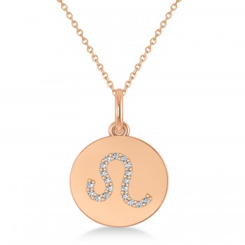 Diamond Leo Zodiac Disk Pendant Necklace 14k Rose Gold (0.095ct)