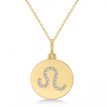 Diamond Leo Zodiac Disk Pendant Necklace 14k Yellow Gold (0.095ct)