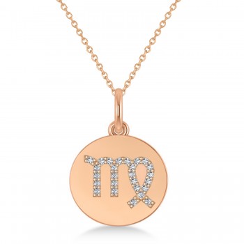 Diamond Virgo Zodiac Disk Pendant Necklace 14k Rose Gold (0.13ct)