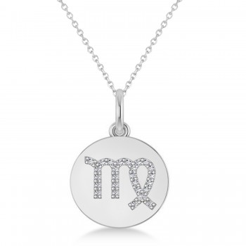 Diamond Virgo Zodiac Disk Pendant Necklace 14k White Gold (0.13ct)