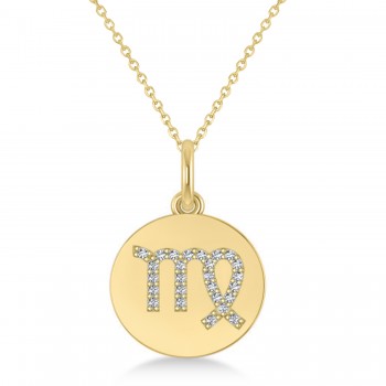 Diamond Virgo Zodiac Disk Pendant Necklace 14k Yellow Gold (0.13ct)