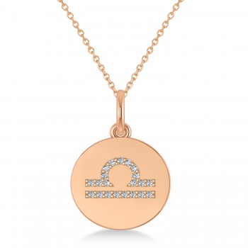 Diamond Libra Zodiac Disk Pendant Necklace 14k Rose Gold (0.105ct)