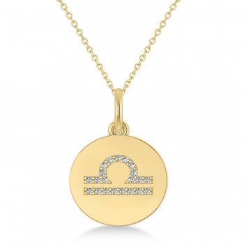 Diamond Libra Zodiac Disk Pendant Necklace 14k Yellow Gold (0.105ct)