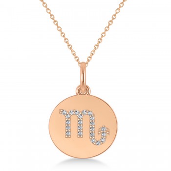 Diamond Scorpio Zodiac Disk Pendant Necklace 14k Rose Gold (0.11ct)