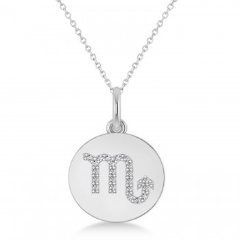 Diamond Scorpio Zodiac Disk Pendant Necklace 14k White Gold (0.11ct)