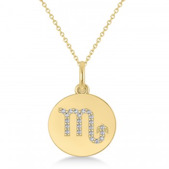 Diamond Scorpio Zodiac Disk Pendant Necklace 14k Yellow Gold (0.11ct)