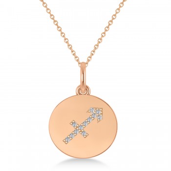 Diamond Sagittarius Zodiac Disk Pendant Necklace 14k Rose Gold (0.06ct)