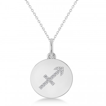 Diamond Sagittarius Zodiac Disk Pendant Necklace 14k White Gold (0.06ct)