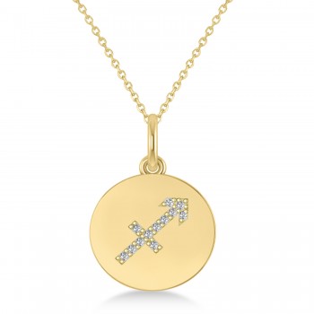 Diamond Sagittarius Zodiac Disk Pendant Necklace 14k Yellow Gold (0.06ct)