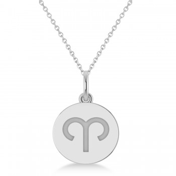 Aries Disk Zodiac Pendant Necklace 14k White Gold