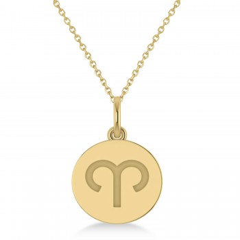 Aries Disk Zodiac Pendant Necklace 14k Yellow Gold