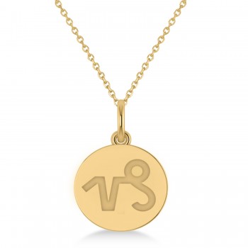 Capricorn Disk Zodiac Pendant Necklace 14k Yellow Gold