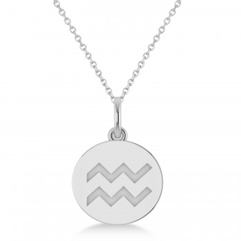 Aquarius Disk Zodiac Pendant Necklace 14k White Gold