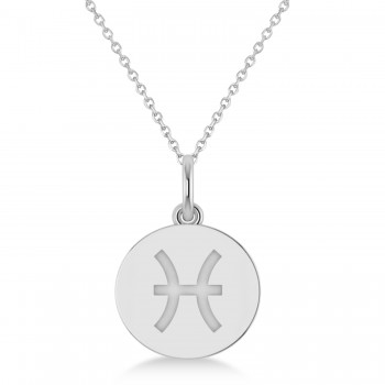 Pisces Disk Zodiac Pendant Necklace 14k White Gold