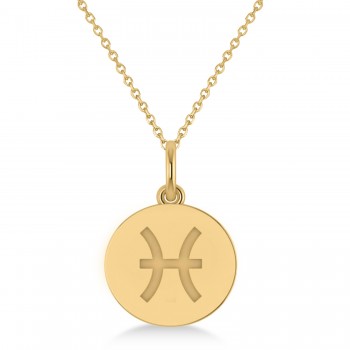 Pisces Disk Zodiac Pendant Necklace 14k Yellow Gold